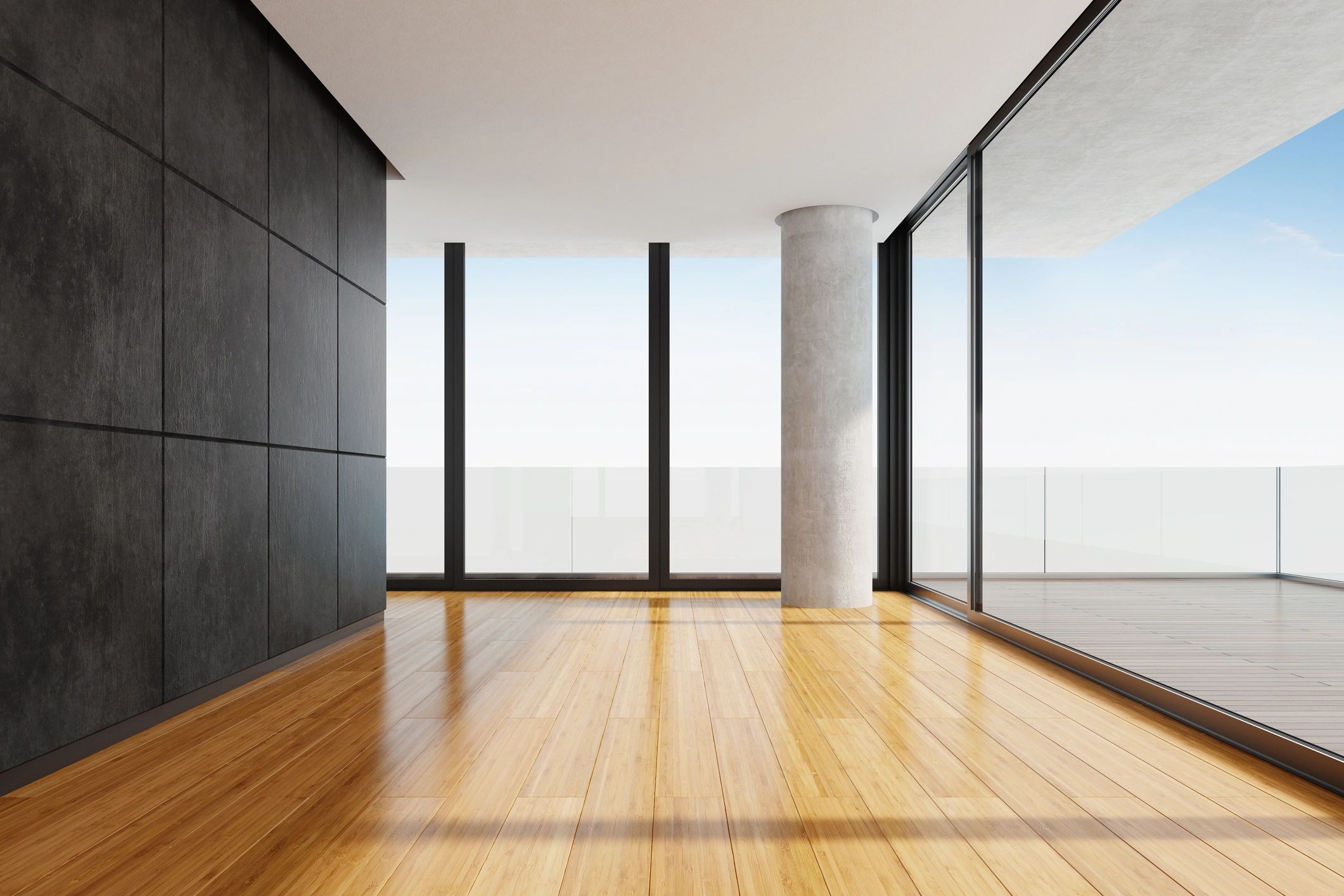 Modern apartment living room with panoramic windows