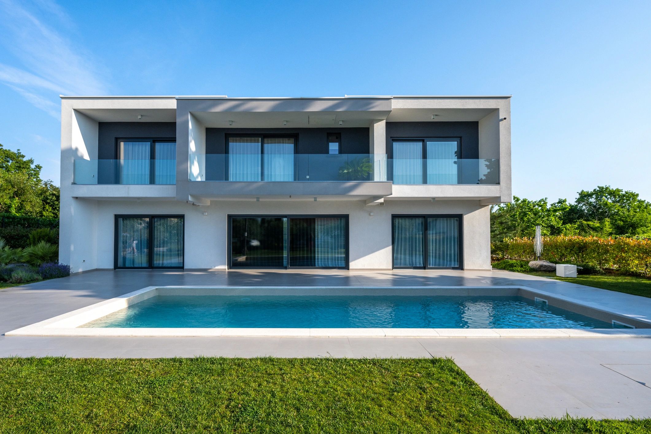 Luxury modern house exterior with pool